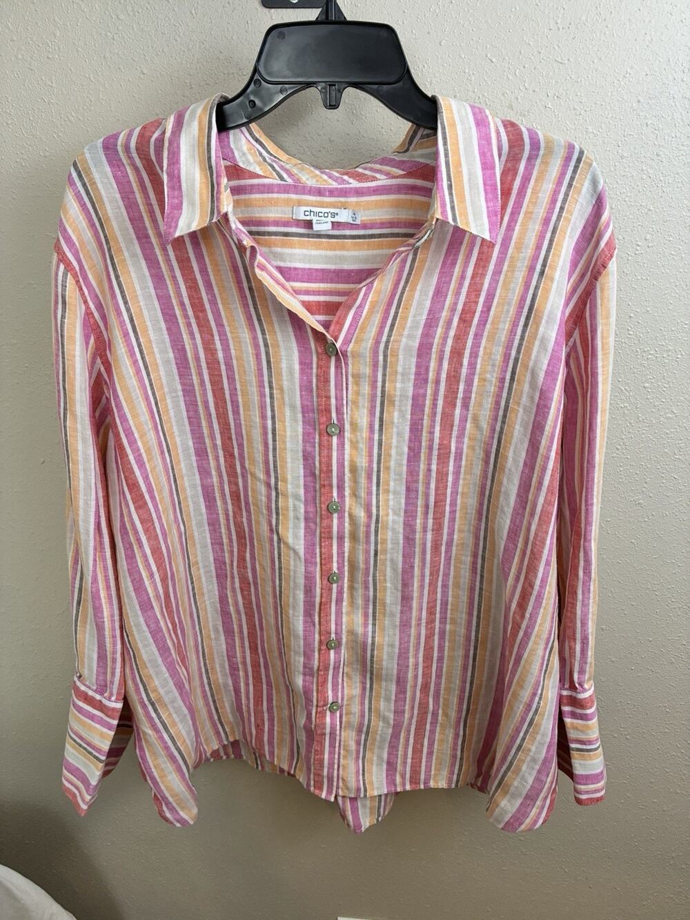 Chico's 100% Linen Striped Button Up Blouse Shirt Women's 4 US 20
